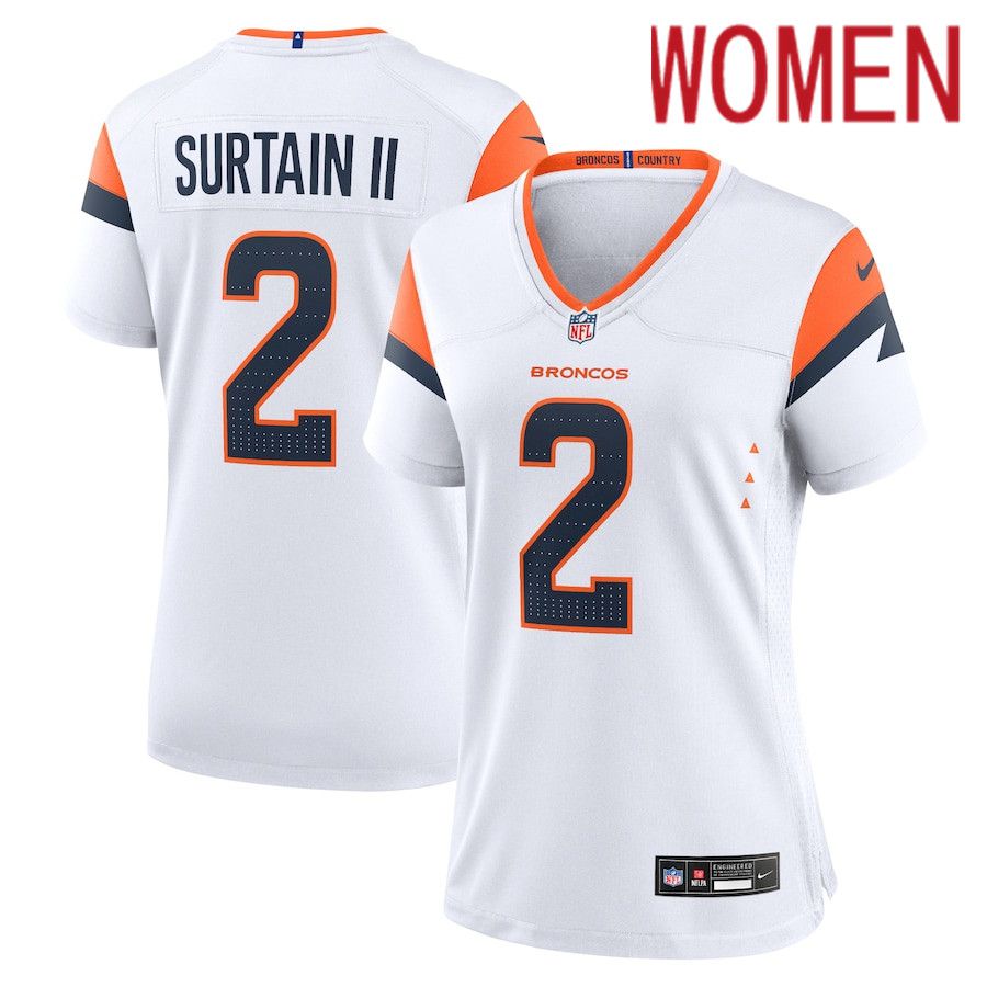 Women Denver Broncos #2 Patrick Surtain II Nike White Game NFL Jersey